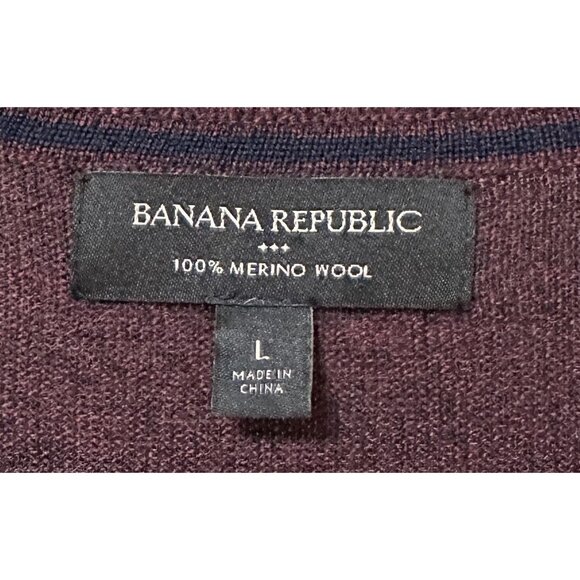 Banana Republic Mens Merino Wool V-Neck Sweater Large Burgundy Maroon Classic - Picture 10 of 10